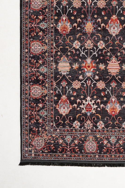 Divan Siyah Dijital Baskı Kaymaz Taban Makinede Yıkanabilir Halı