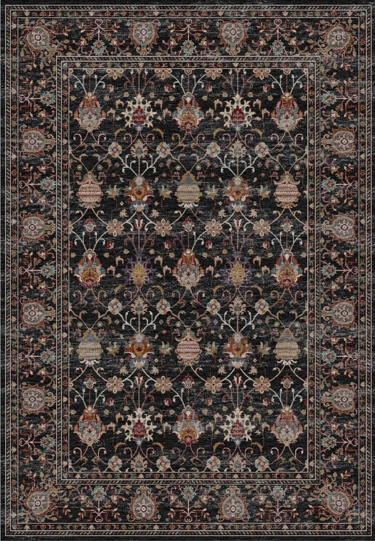 Divan Siyah Dijital Baskı Kaymaz Taban Makinede Yıkanabilir Halı