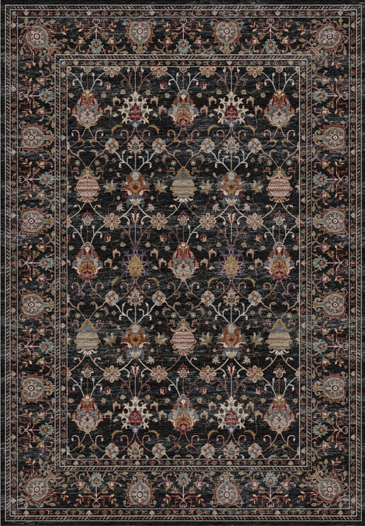 Divan Siyah Dijital Baskı Kaymaz Taban Makinede Yıkanabilir Halı