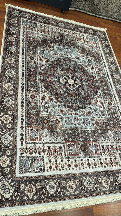 Gri Saray Klasik Desenli Dijital Baskı Kaymaz Taban Makinede Yıkanabilir Halı