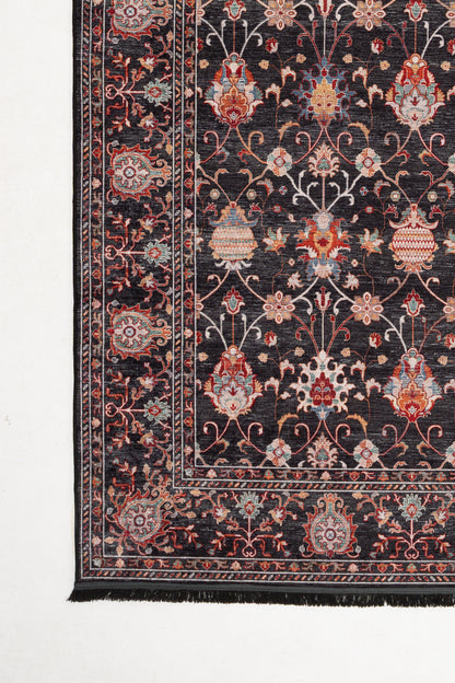 Divan Siyah Dijital Baskı Kaymaz Taban Makinede Yıkanabilir Halı