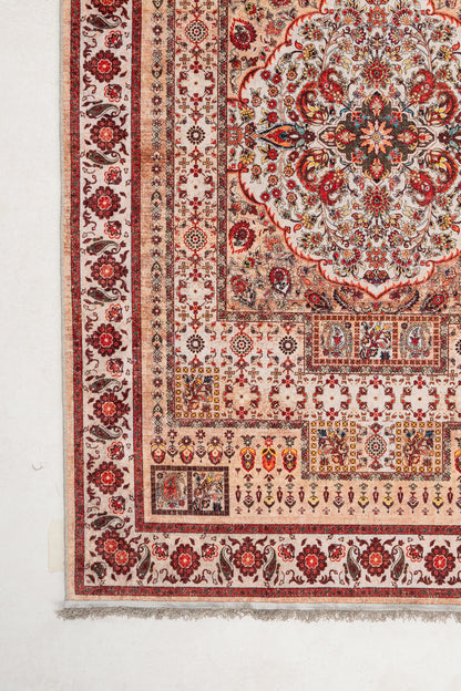 Kiremit Saray Klasik Desenli Dijital Baskı Kaymaz Taban Makinede Yıkanabilir Halı